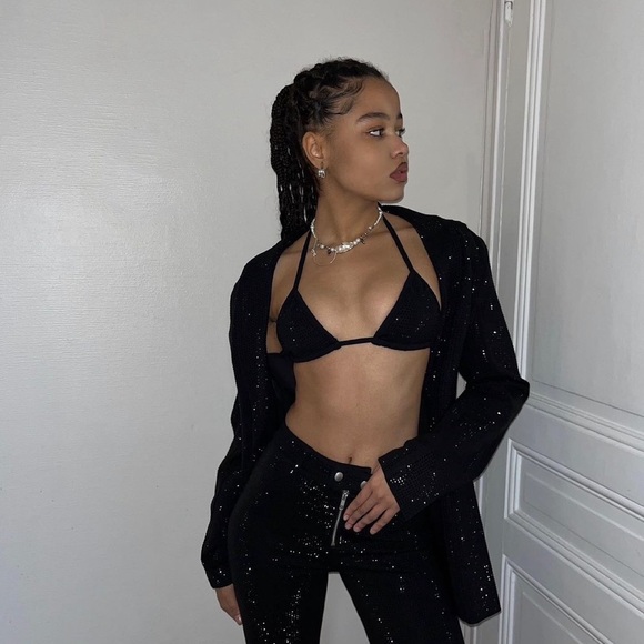 I AM GIA MARIAH DIAMANTE BLACK GLITTER BLAZER - Picture 4 of 8